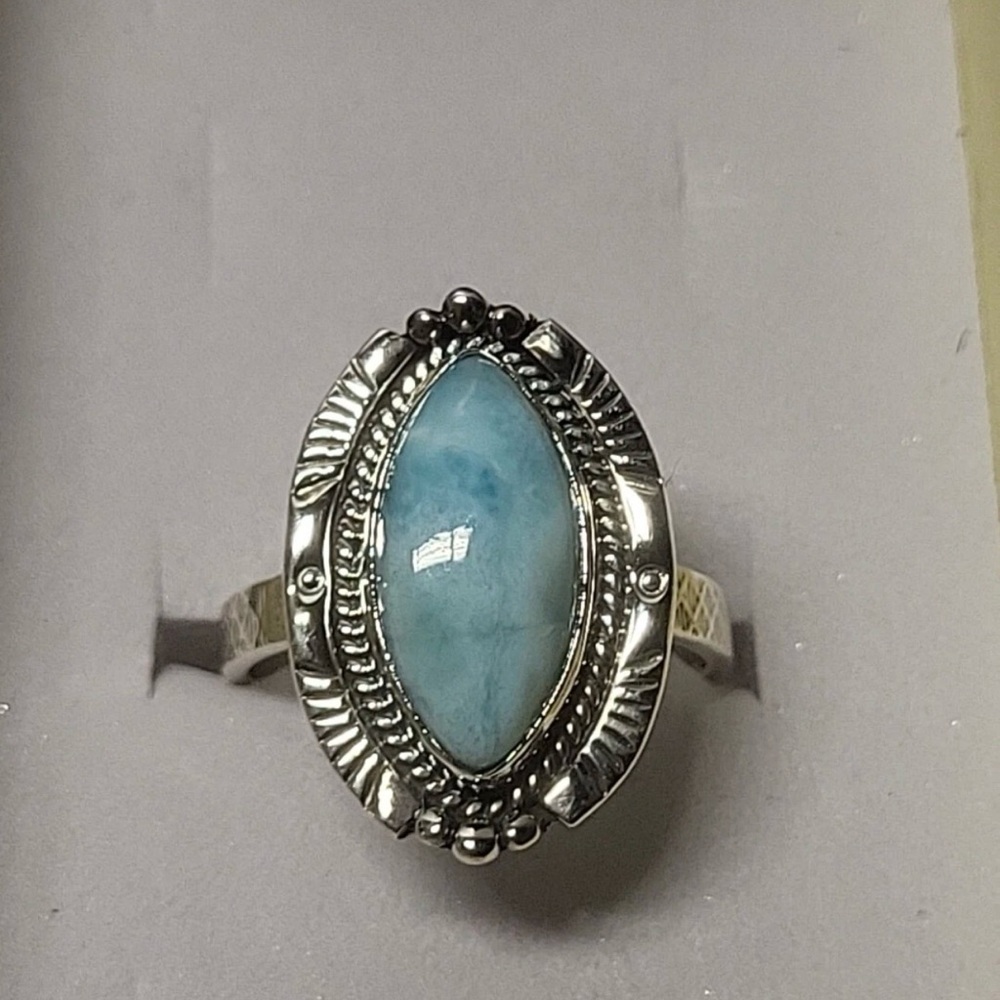 Sterling Silver Native American Larimar Gemstone Ring Sz 8
